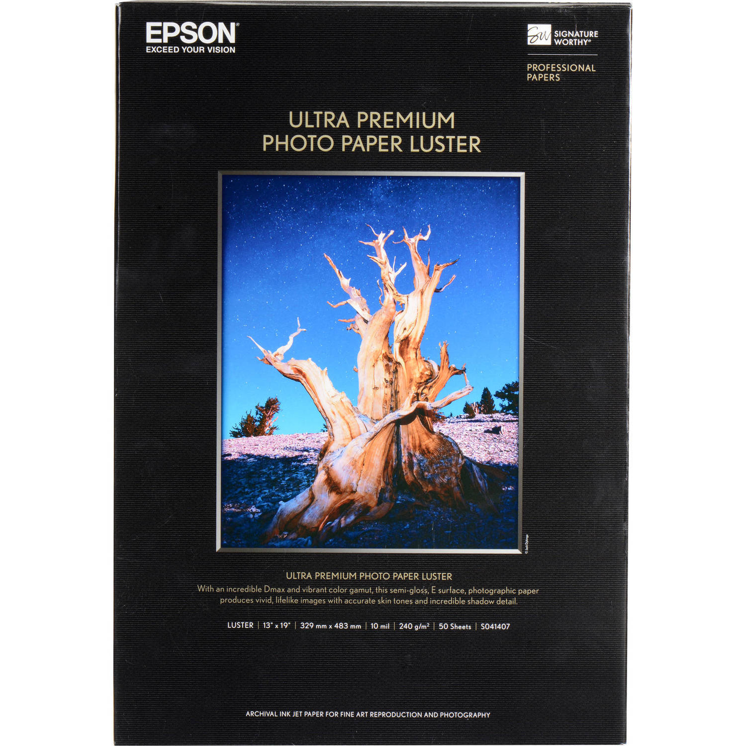 Epson Ultra Premium Luster Photo Paper (13 x 19″, 50 Sheets) S041407