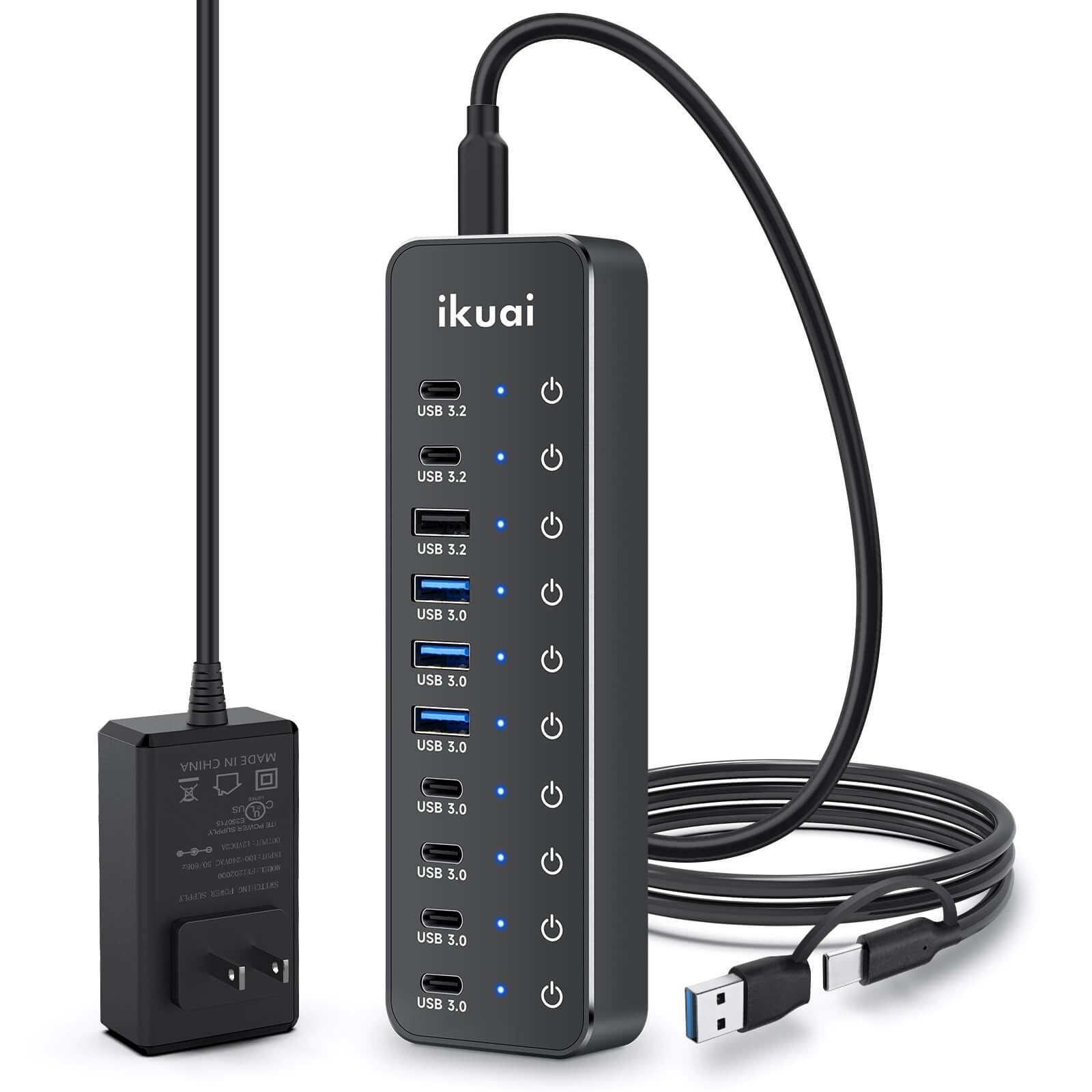Powered USB Hub, ikuai 10-Port USB 3.2 / USB C Hub, with 3 10Gbps Data Ports …