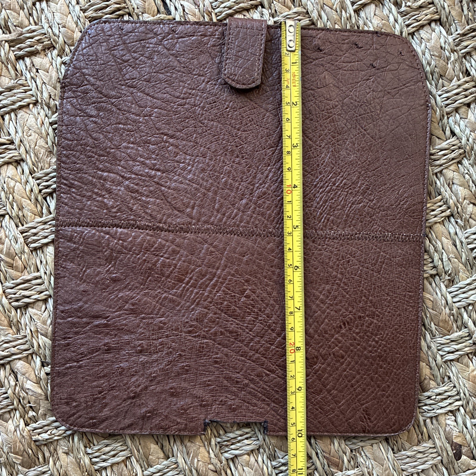 Brown Ostrich Leather iPad Tablet Case Cover Folio Sleeve Pouch Hook & Loop