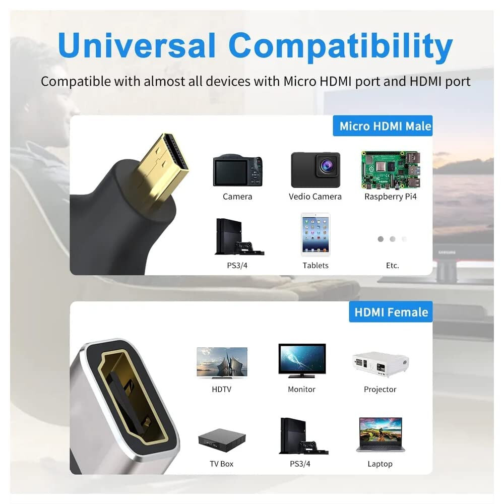 Micro HDMI Male to HDMI Female Adapter Connector 8K 60Hz V2.1 Ultra HD Converter