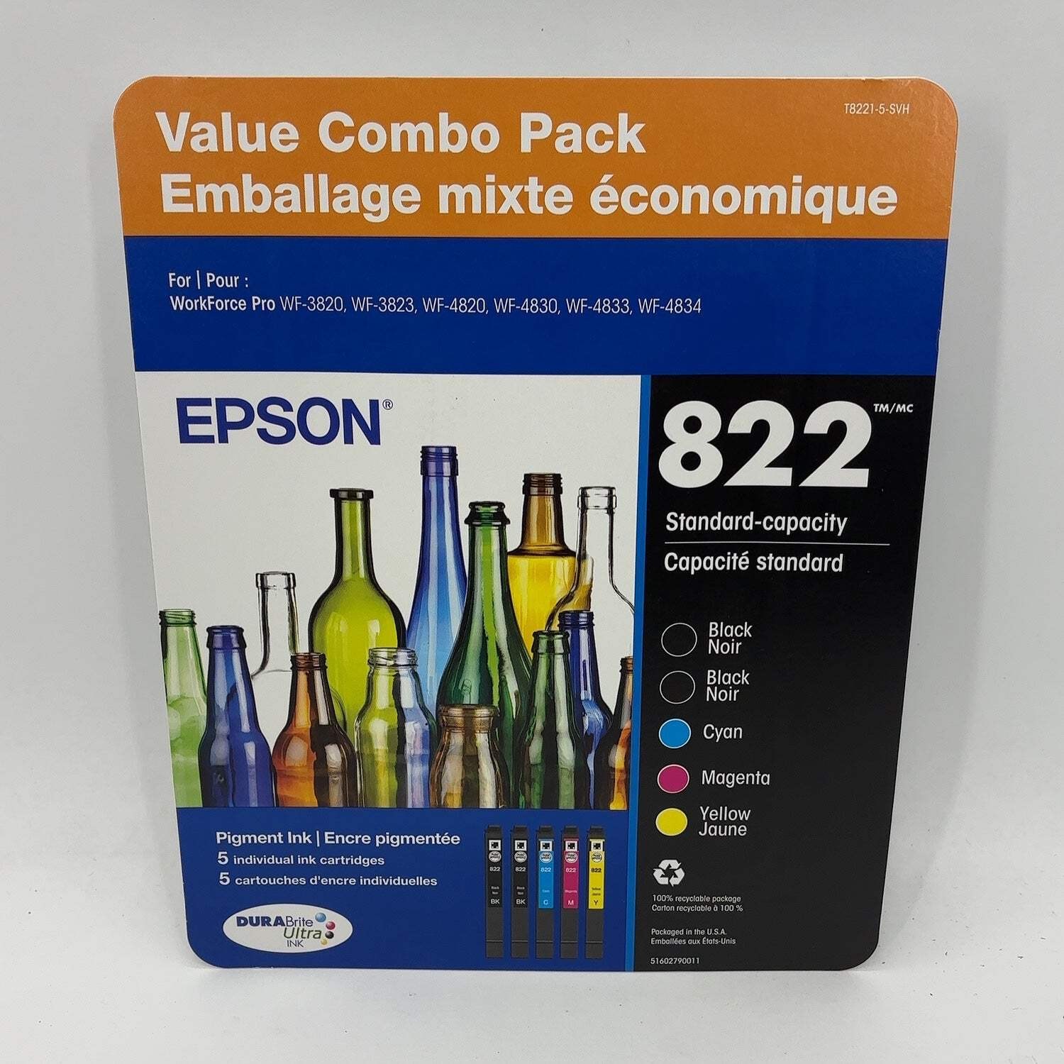 New Epson 822 Value Combo Pack Black, Yellow, Cyan and Magenta Ink Cartridge
