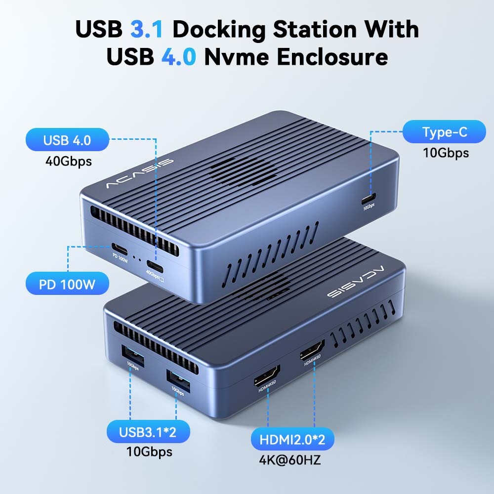 Acasis 8-in-1 40Gbps NVMe SSD Enclosure &Dock Station with PD 60W Triple Cooling
