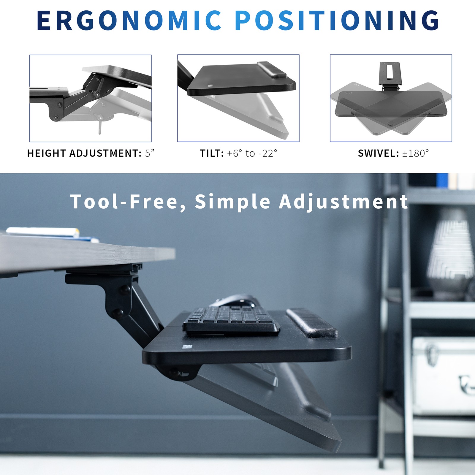 VIVO Adjustable 34″ Computer Keyboard & Mouse Platform Tray Under Desk Mount