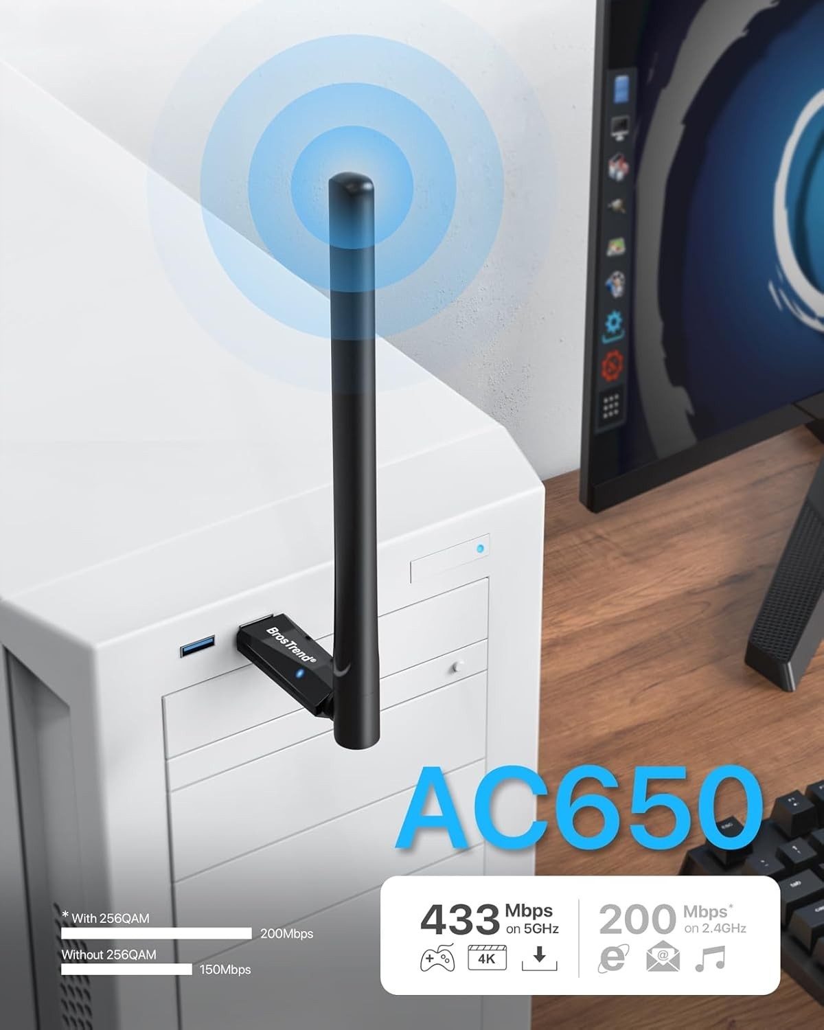 BrosTrend 650Mbps Linux Compatible WiFi 3.1-inch, 0.8-inch, 7.8-inch, Black