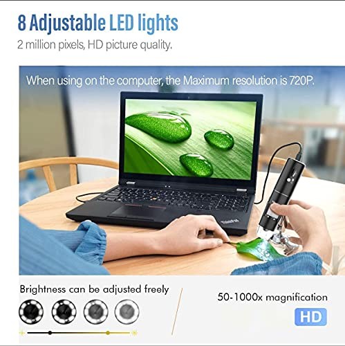 Wireless Digital Microscope, 50X-1000X Magnification WiFi Portable Black