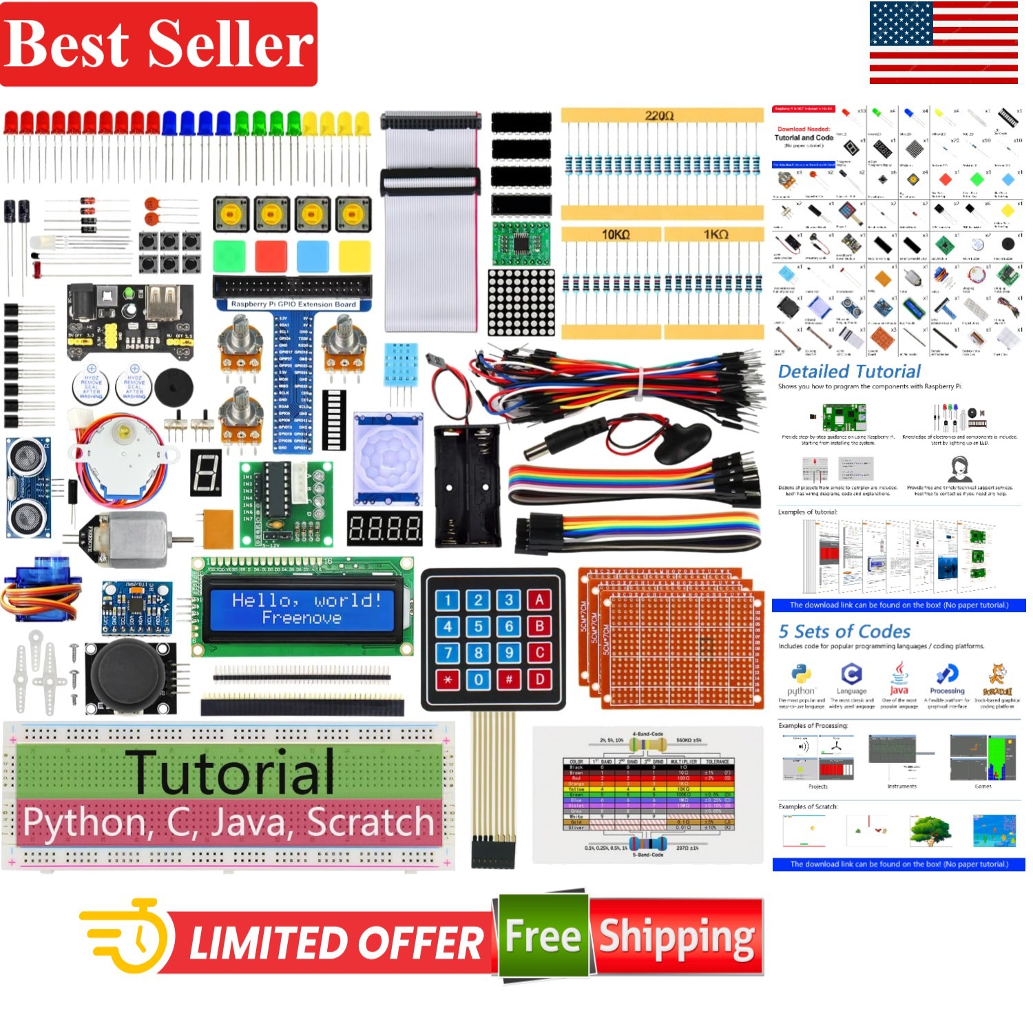 Complete Raspberry Pi 5 & 4B Starter Kit: 223 Items for Electronics Mastery
