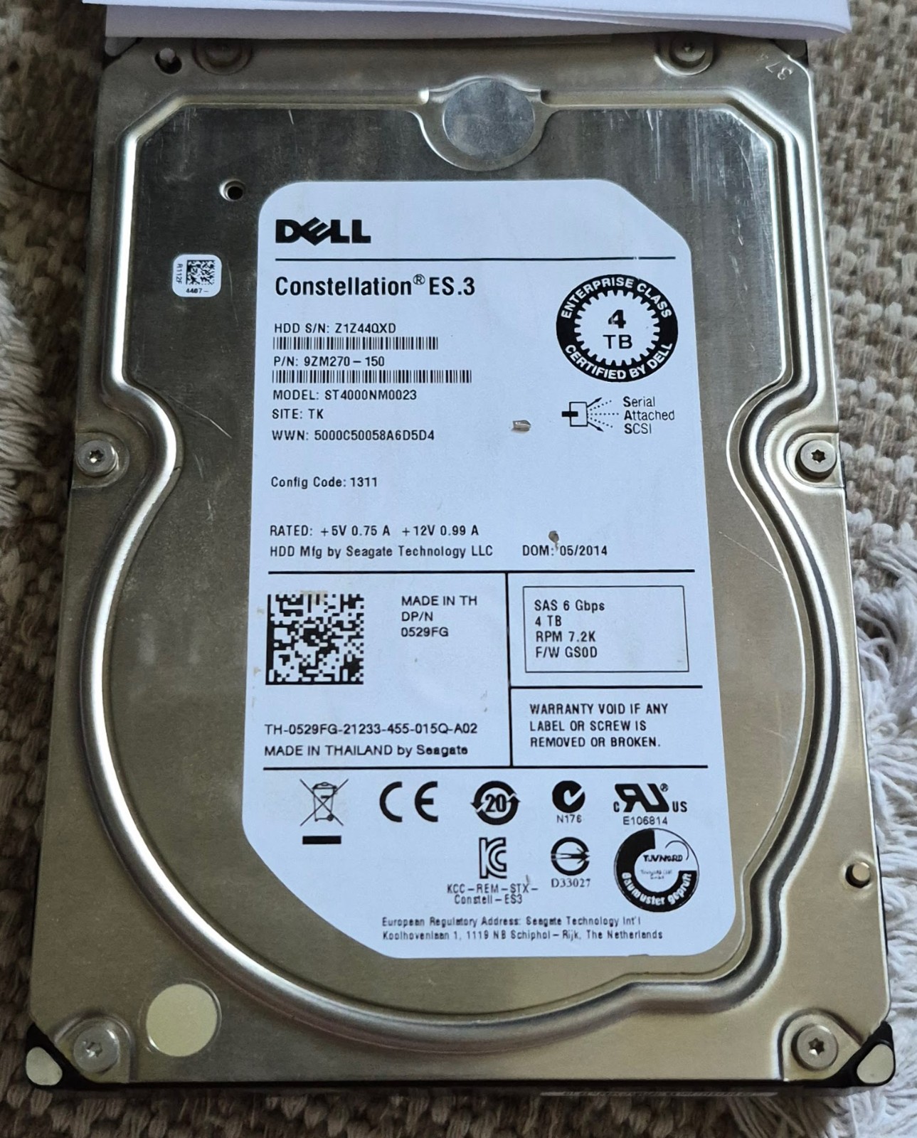 4TB 7200RPM SAS 3.5″ HDD – Dell Certified / 0529FG / ST4000NM0023