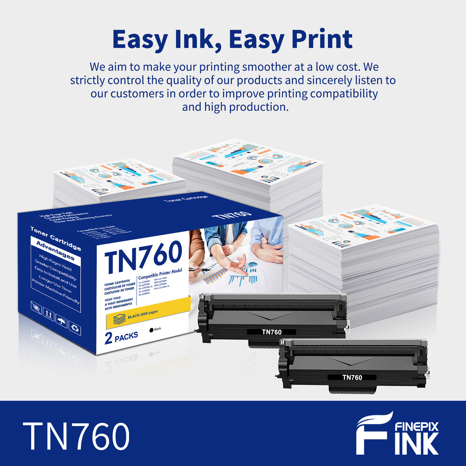 2PK TN760 Toner Cartridge For Brother MFC-L2710DW HL-L2390DW L2750DW MFC-L2710DW