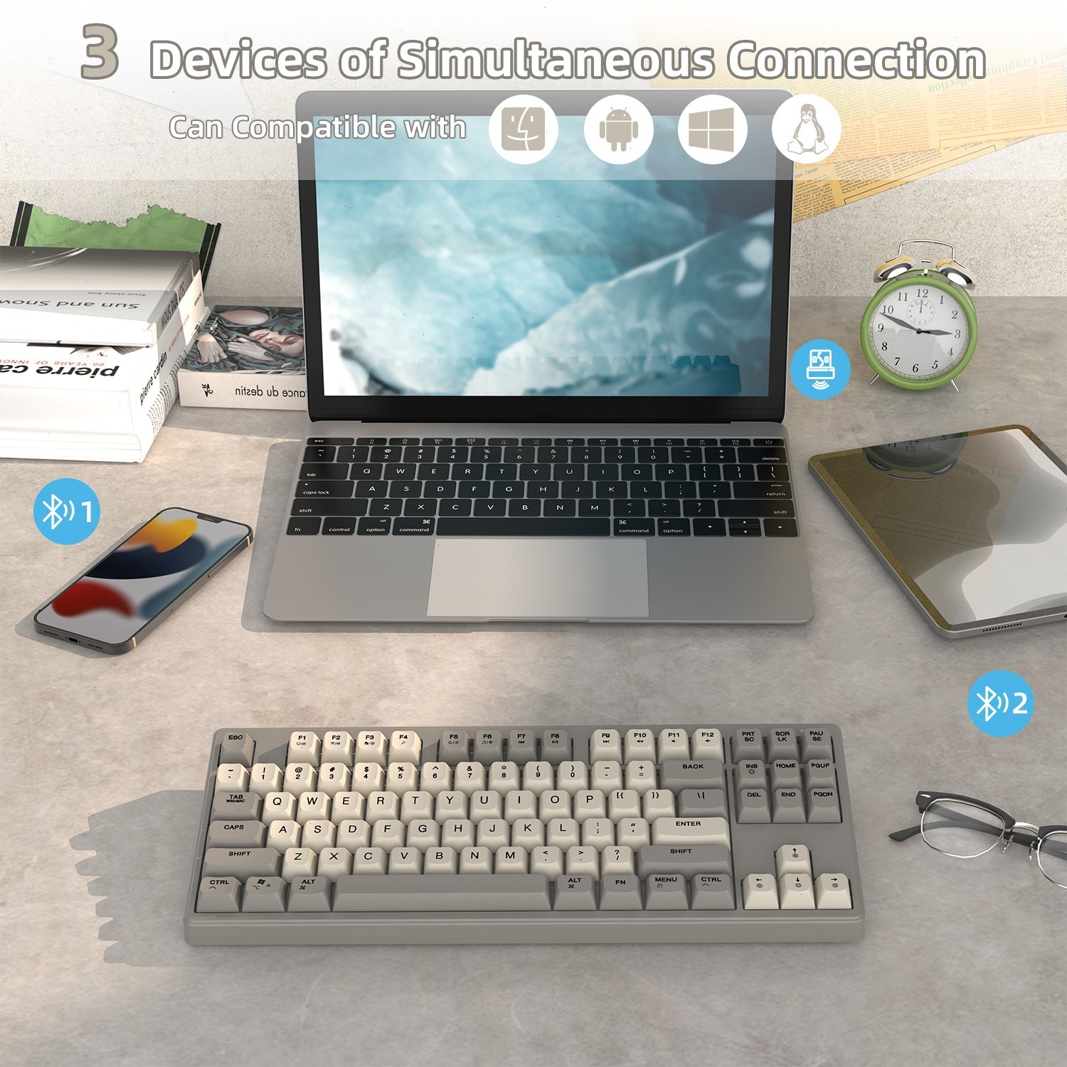 80% TKL Wireless Membrane Gaming Keyboard Dual Mode Silent PBT Keys for PC Mac