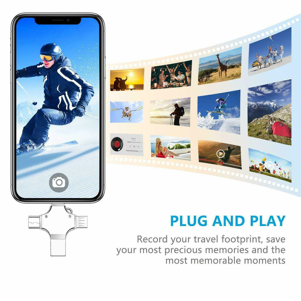 4 In 1 iOS Micro USB Type-C Micro TF Card Reader OTG for Android iPhone PC New🎯