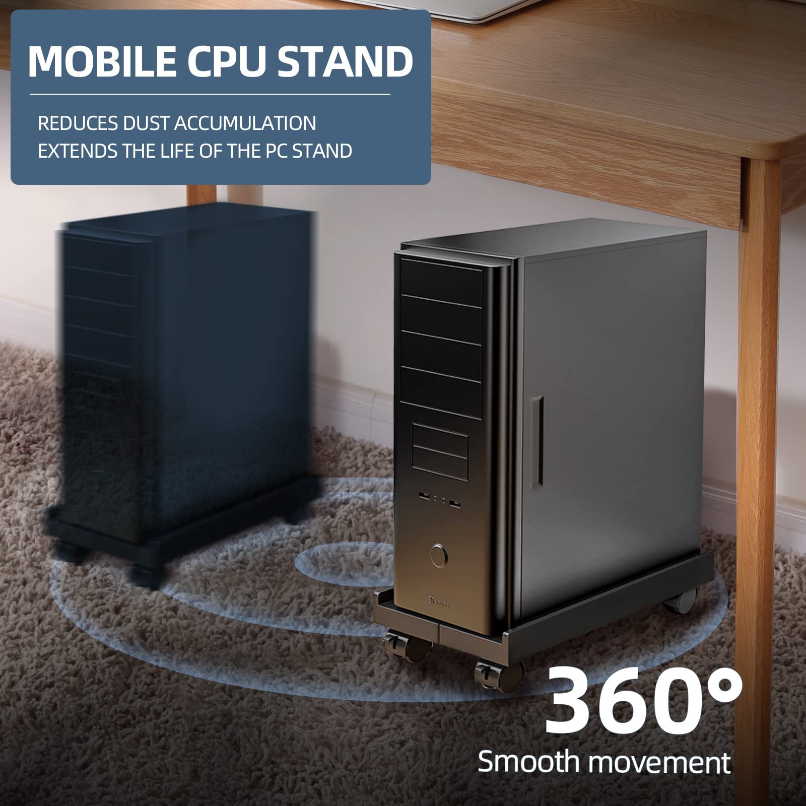 Adjustable Computer Tower Stand, PC Stand Mobile CPU Stand with 4 Rolling Caster