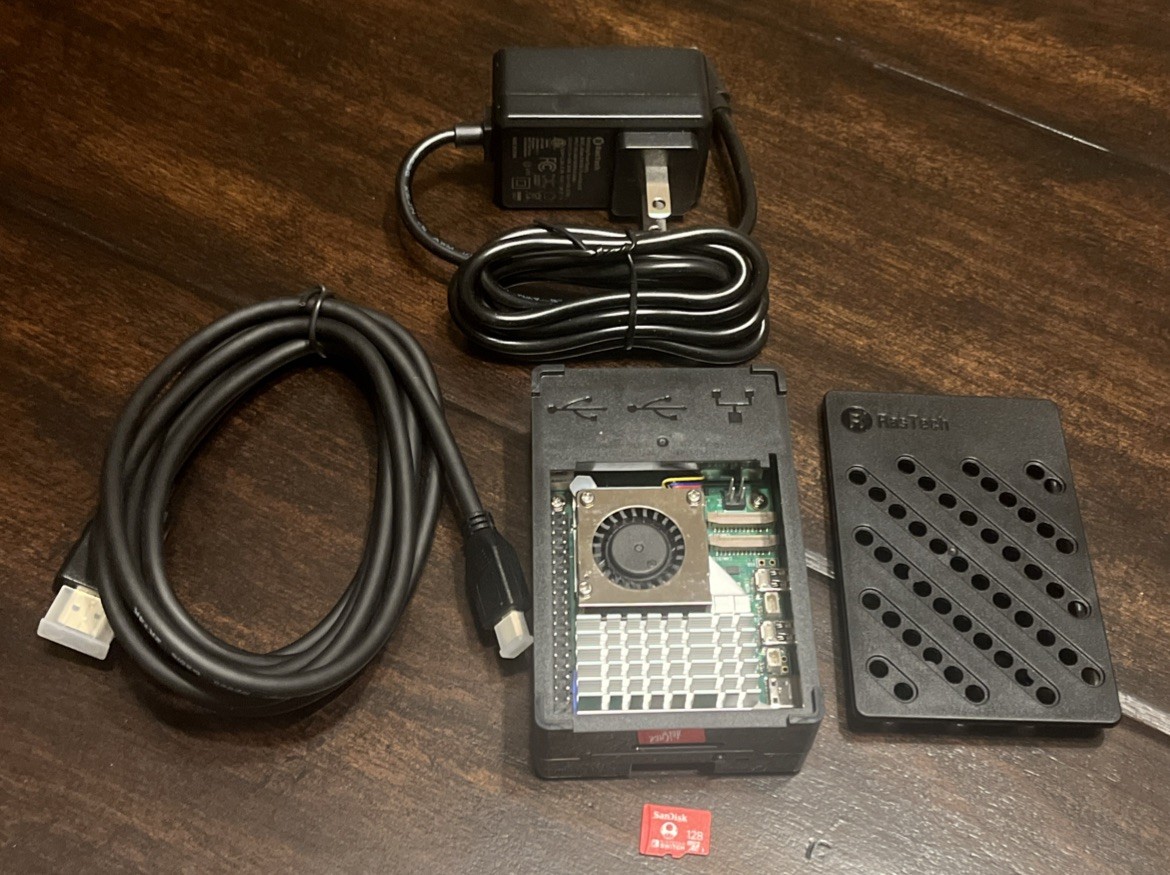 Raspberry Pi 5 4GB Complete Kit W/ Case, Heatsink+Fan, Power, mHDMI, 128GB mSD