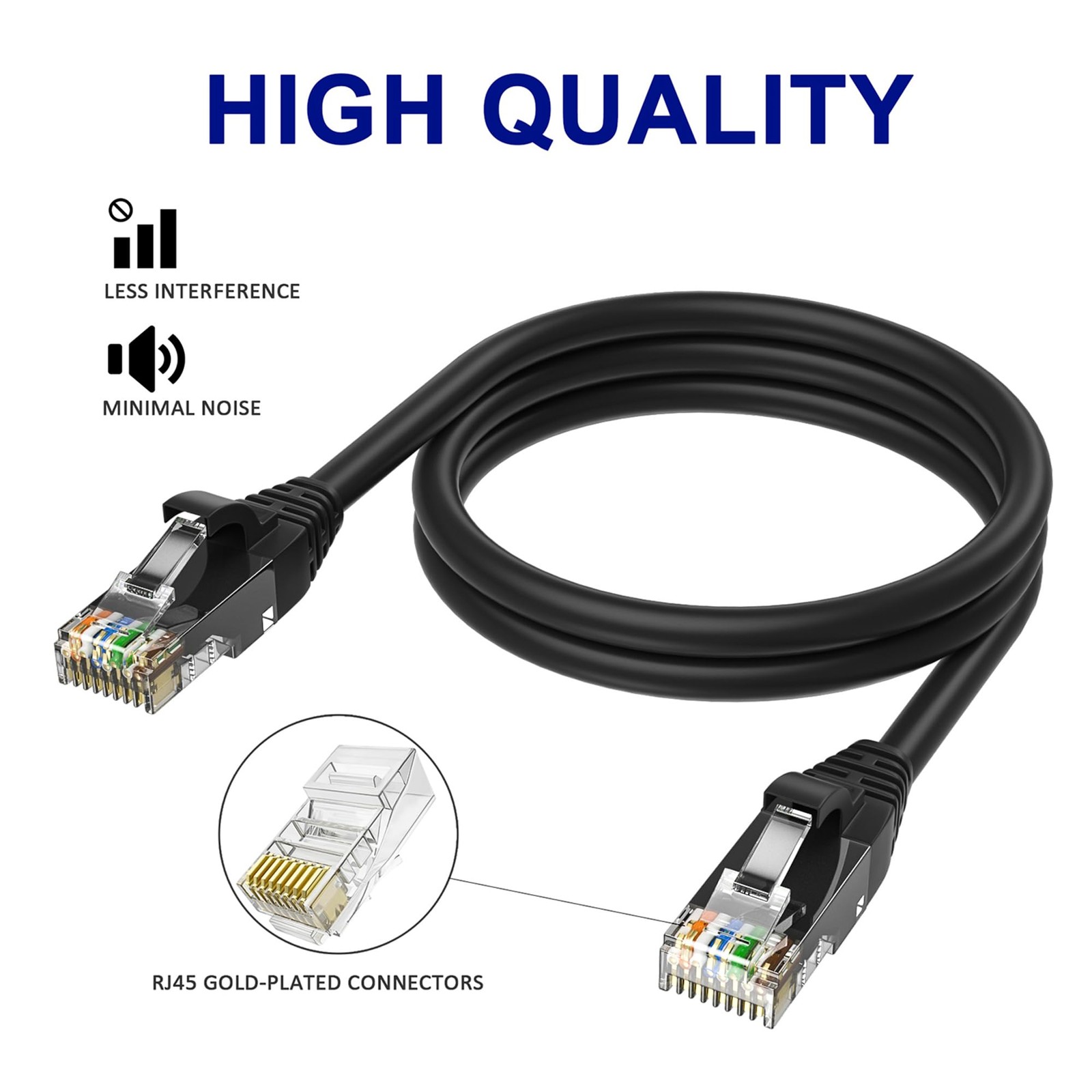 Adoreen Cat 6 Ethernet Cable 50 Ft-Black, Outdoor & Indoor 50FT, Black