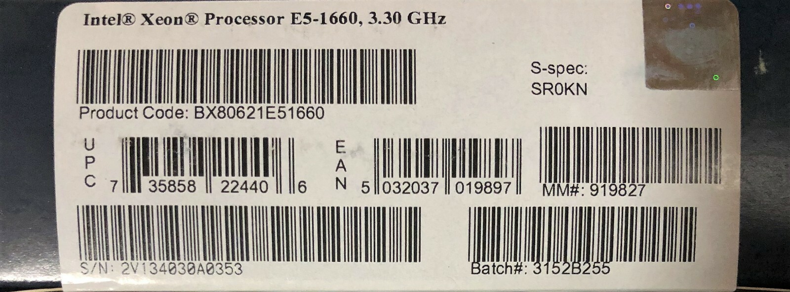 Intel BX80621E51660 SR0KN Xeon E5-1660 15M Cache, 3.30 GHz, 0.0 GT/s QPI NEW
