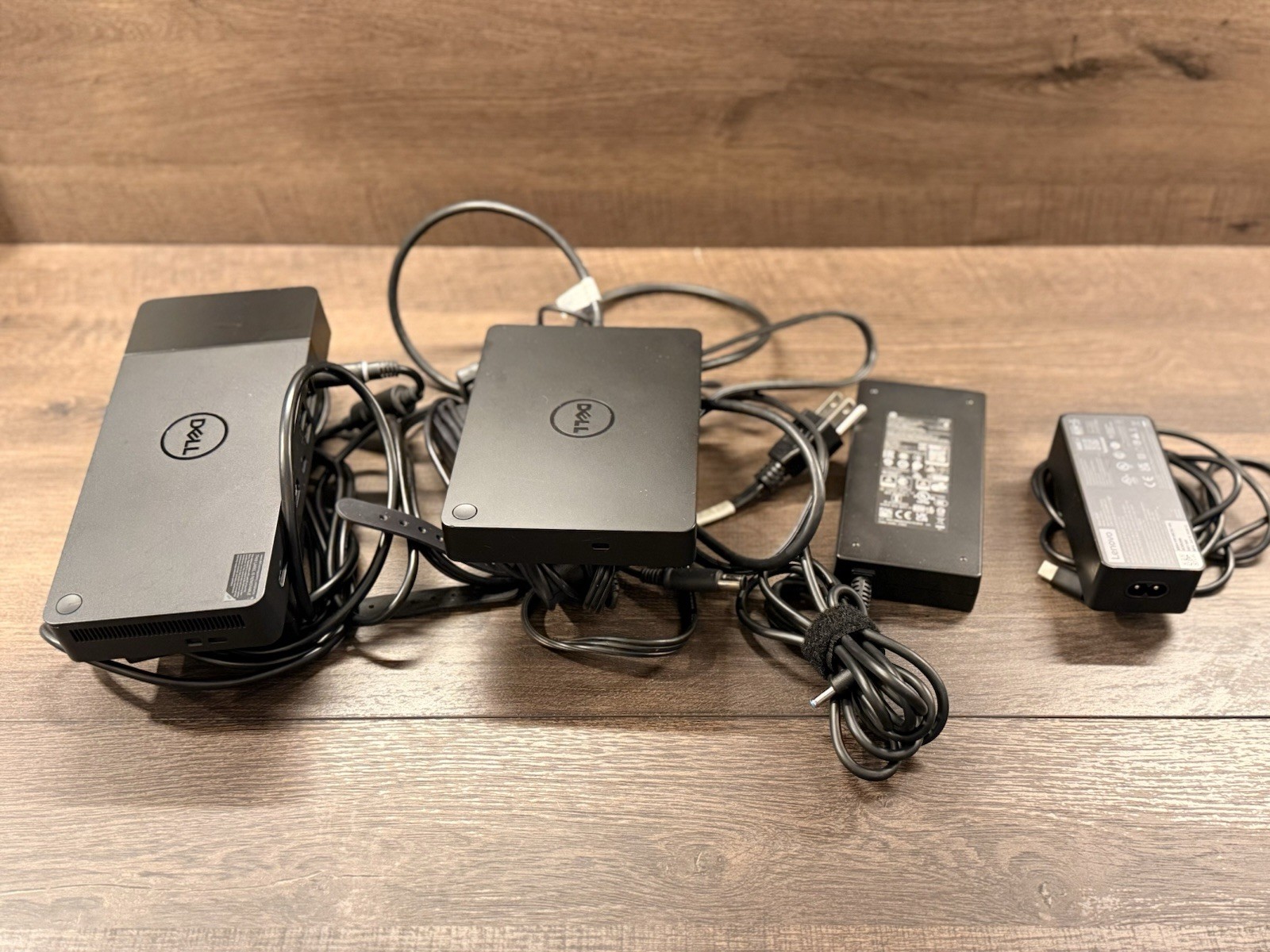 Lot of 2 Dell Docks WD19S & WD15 w/ Genuine AC Adapters + Lenovo 65W & HP 120W