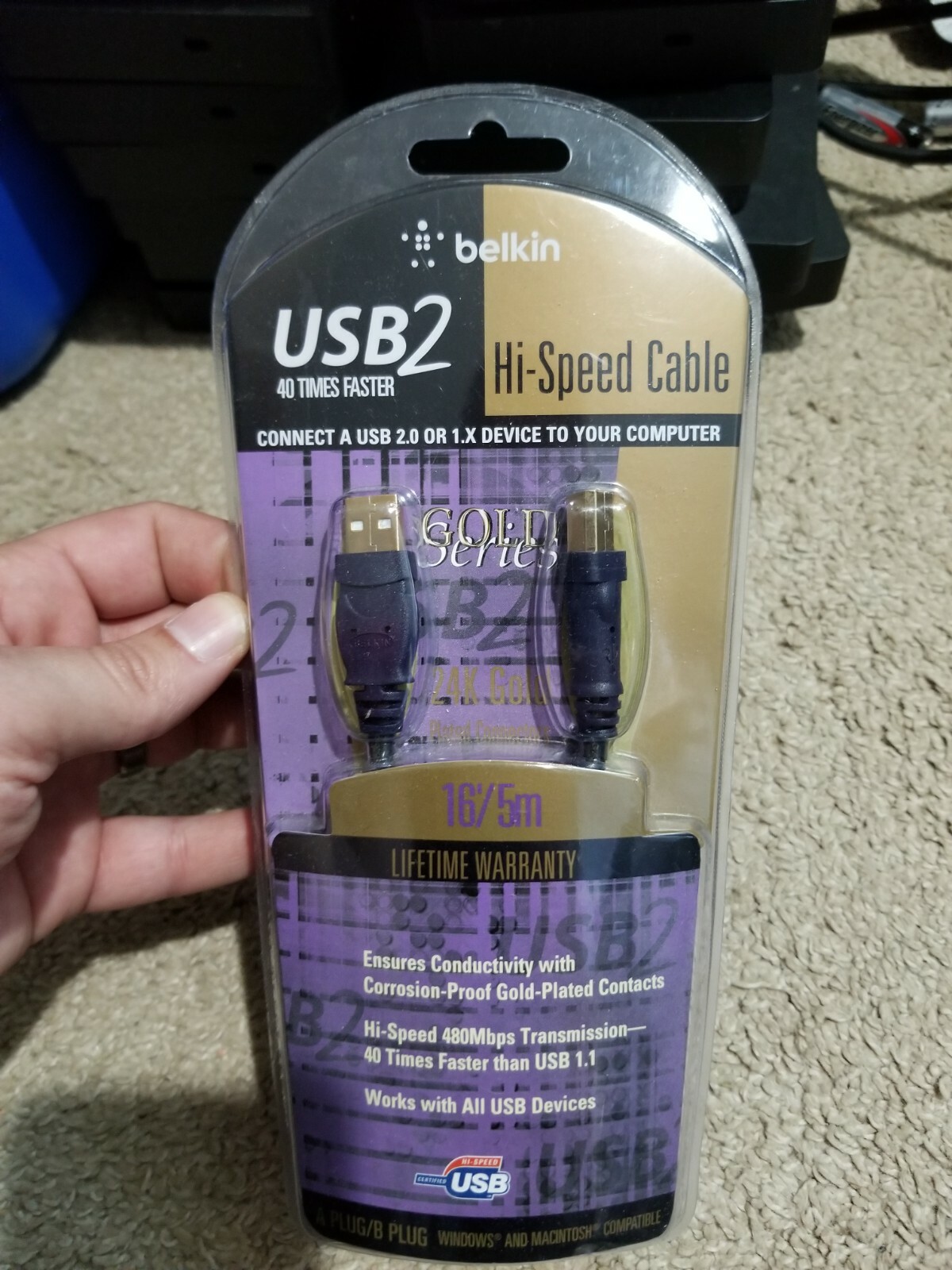 Belkin USB 2 Hi-Speed Cable 16’/5m Gold Plated Contacts