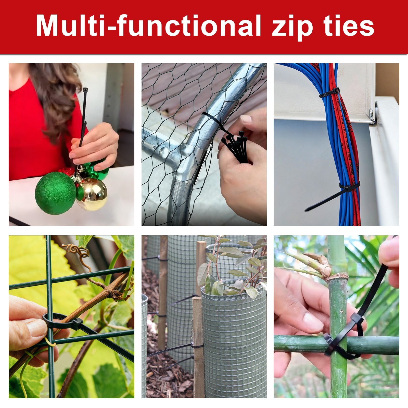 Zip Ties Assorted Sizes 4+6+8+12 Inch, 400 Pack, Black Cable Ties, UV Resistant