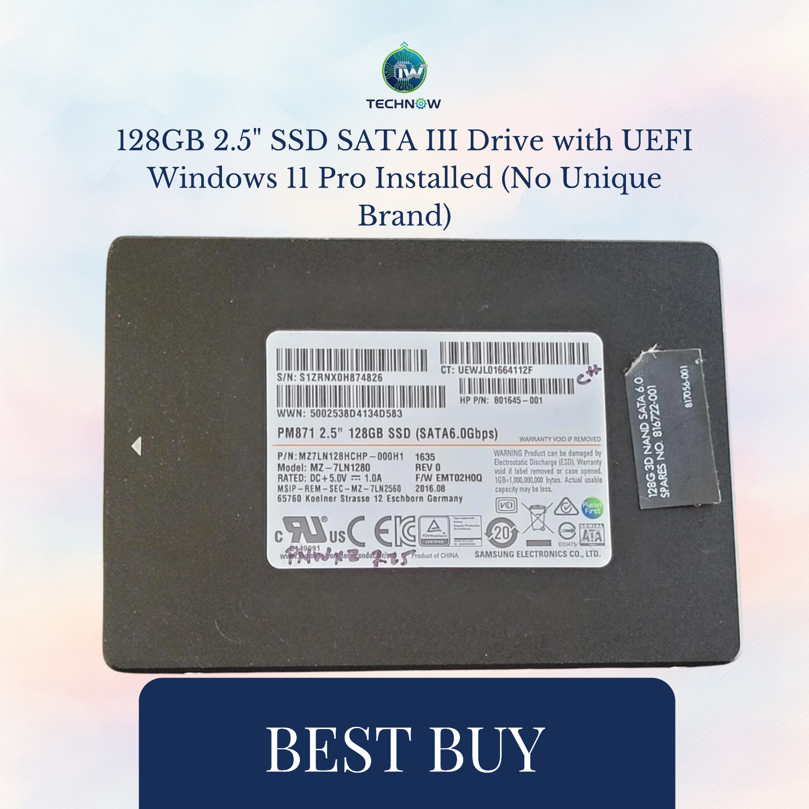 128GB 2.5″ SSD SATA III Drive with UEFI Windows 11 Pro Installed