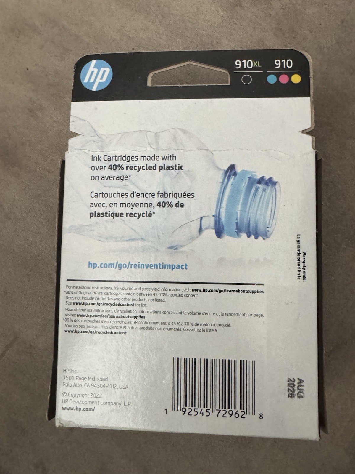 GENUINE 4-PACK HP 910XL BLACK & 910 Color C/M/Y INK NIB