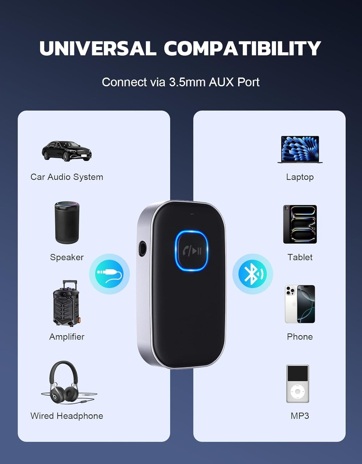 COMSOON Bluetooth Receiver for Car, Noise Cancelling 3.5mm AUX Bluetooth Car