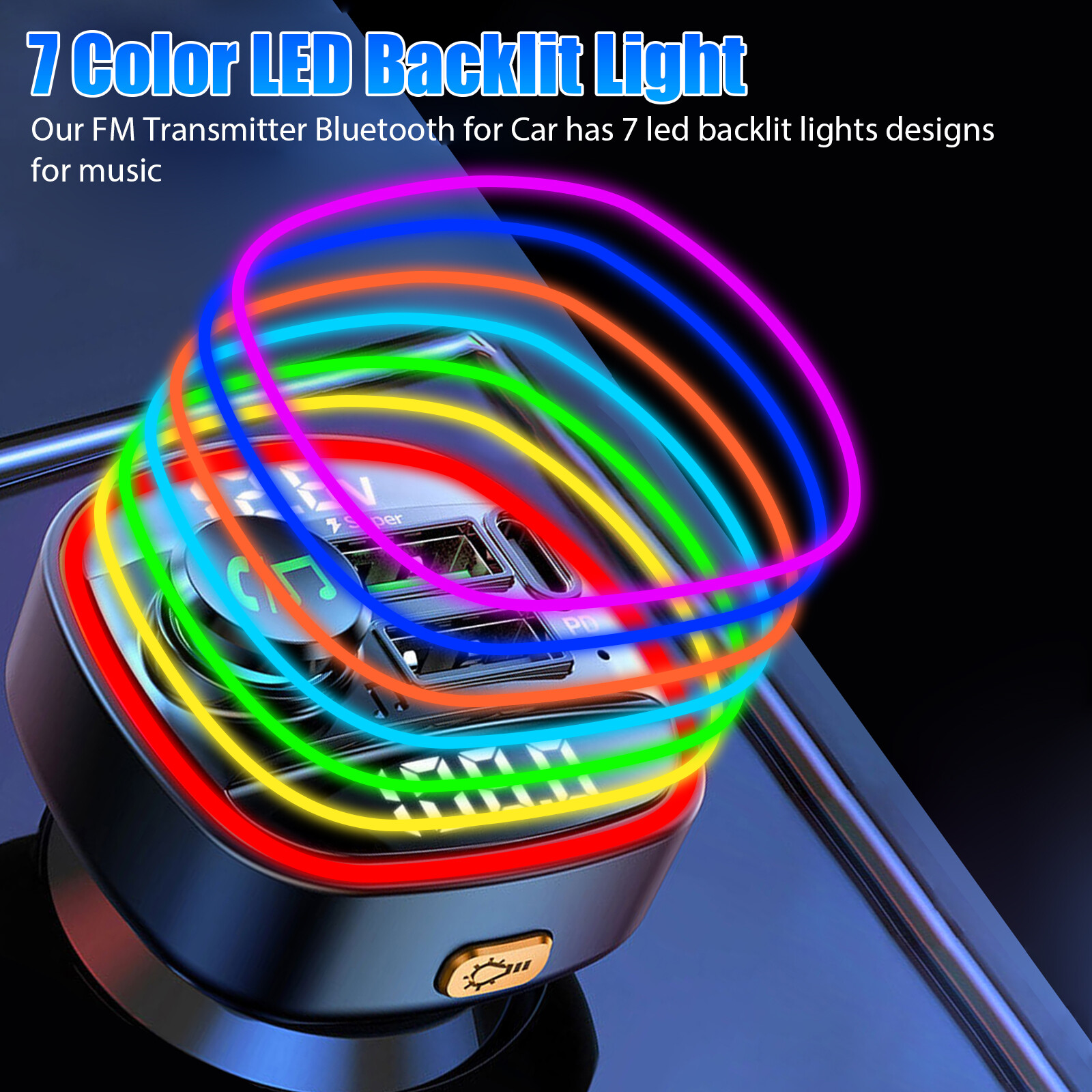 Bluetooth 5.0 Car Wireless FM Transmitter Adapter USB PD Charger AUX Hands-Free