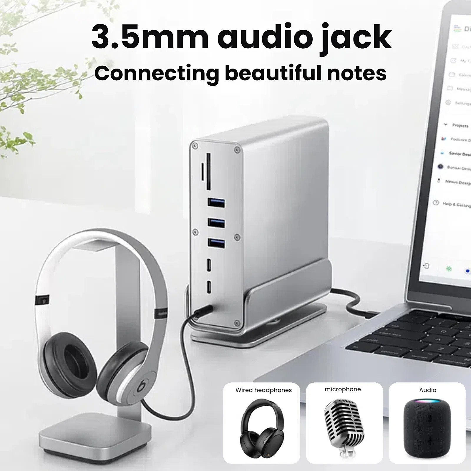Vertical Type C 3 monitors Docking Station Dual HDMI 4K@60HZ USB 3.2 RJ45 1000M