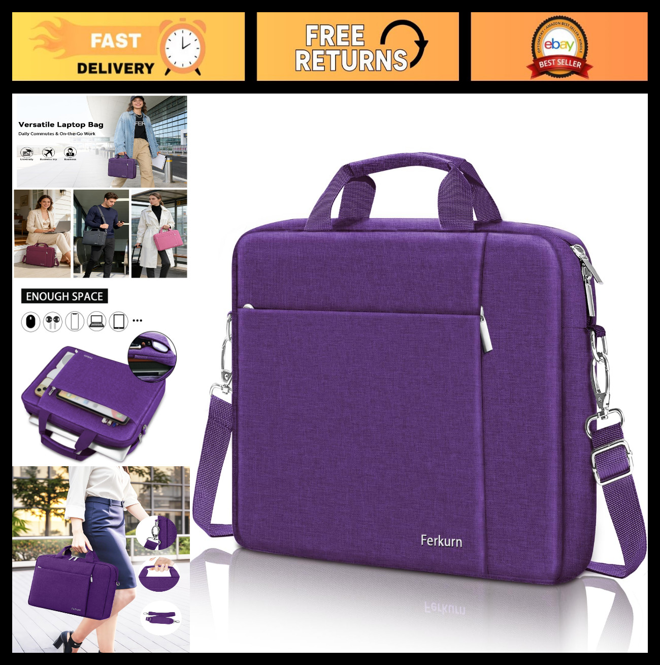 Stylish 15.6″ Laptop Bag for Men & Women – Messenger Briefcase with Shoulder Str