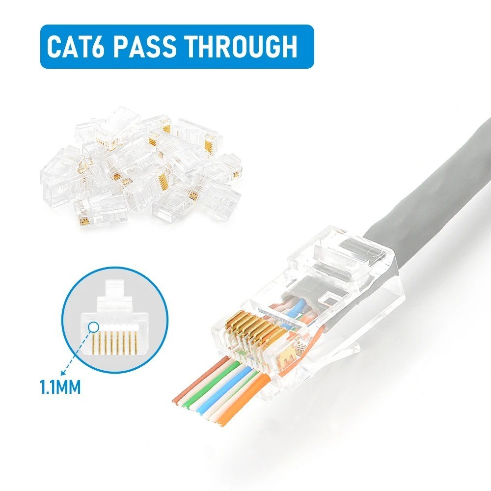 10/20/30/50Pcs Pass through RJ45 Cat6/Cat5E Connectors Crystal End 8P8C Crimp UT