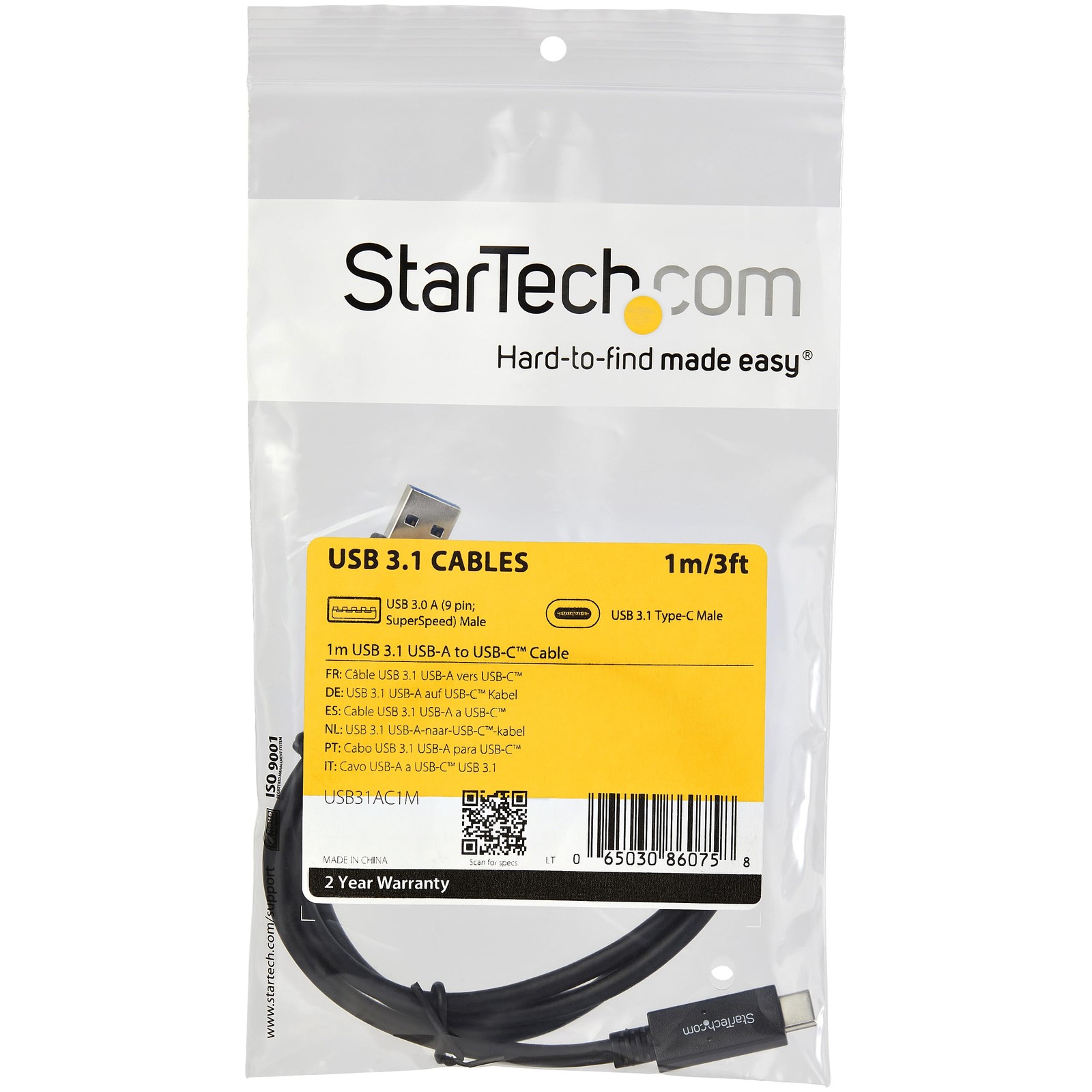 StarTech 3ft (1m) USB-A to USB-C Charging Cable, 10Gbps, 3 ft / 1m, Black