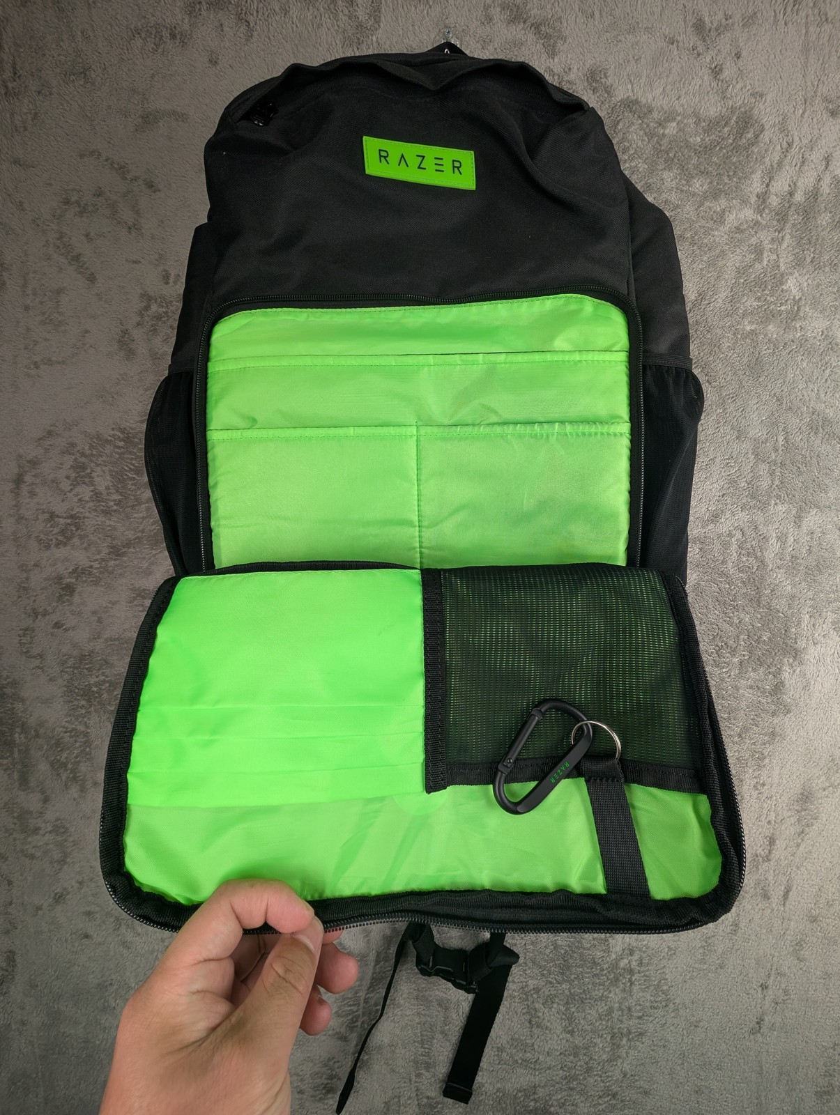 Razer Backpack Black Laptop Travel Bag Green Interior MOLLE Straps 18in