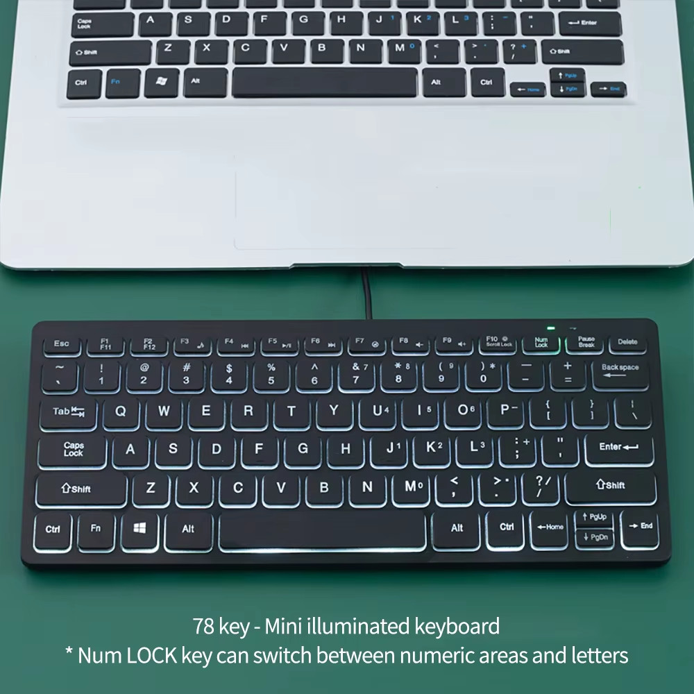 Mini USB Wired Keyboard 78 Keys Compact External Keyboard for PC