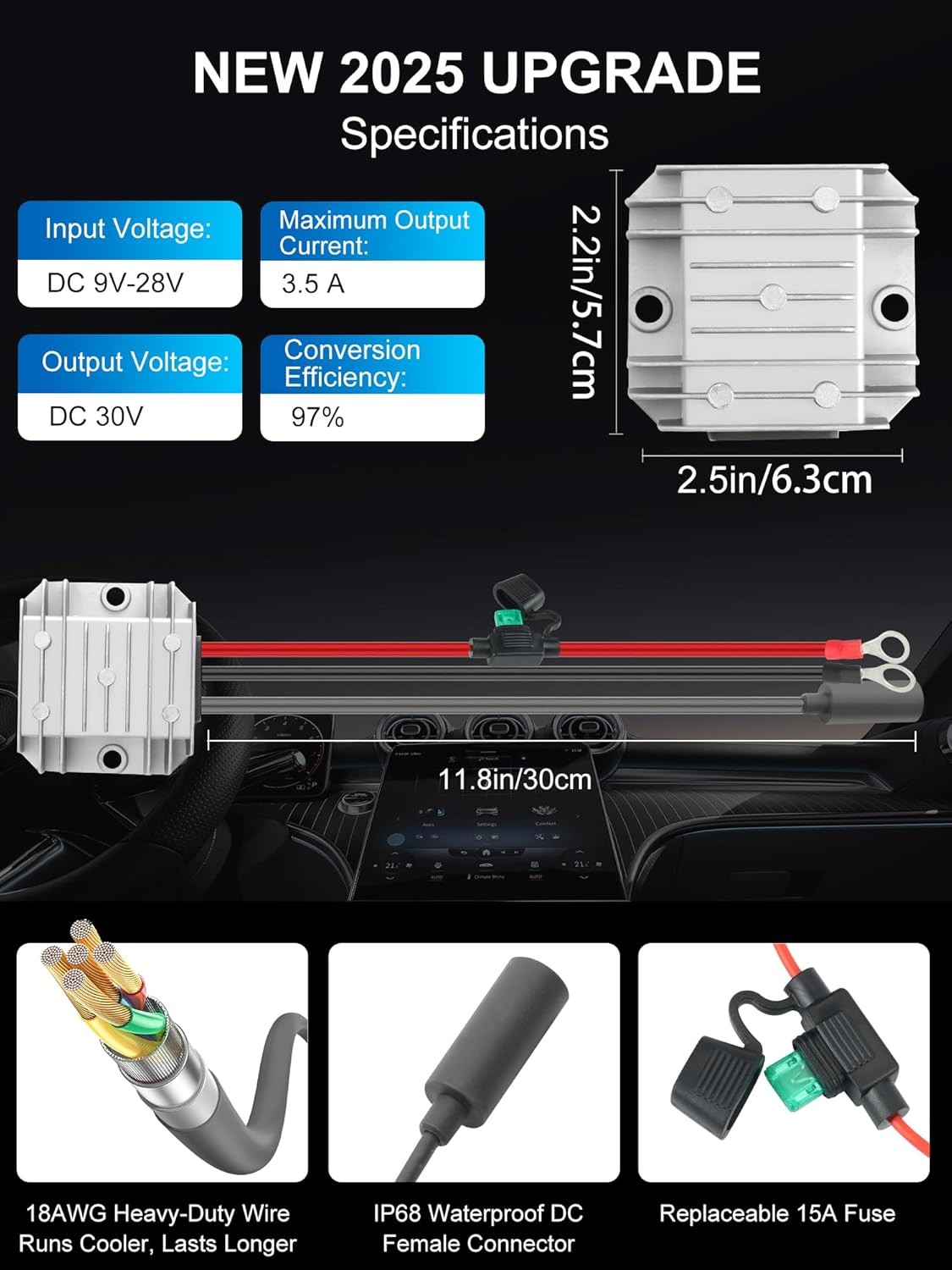 Starlink Mini 12V Adapter [Supports up to 150FT Cable] 12V/24V to 30V 3.5A DC Bo