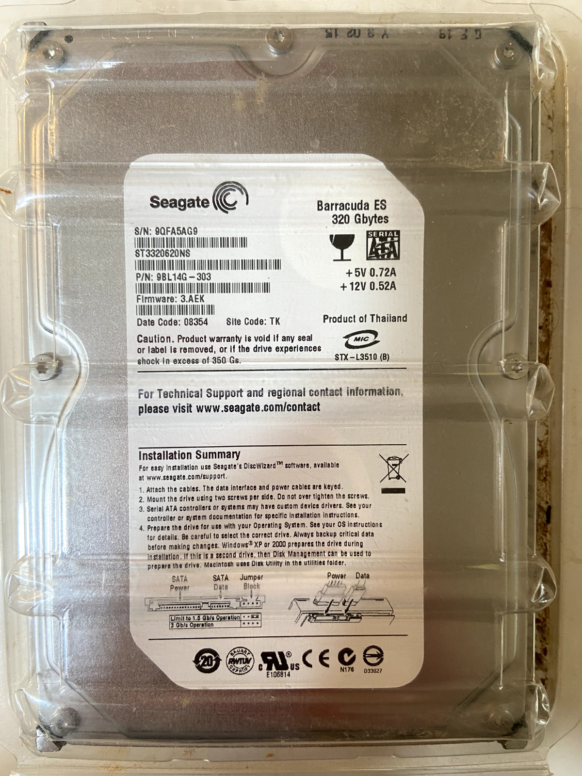 Seagate Barracuda ES ST3320620NS 320GB 3.5” SATA Internal Hard Drive NEW OEM