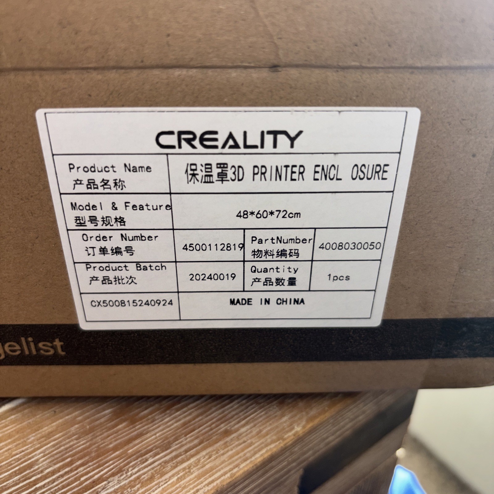 Creality 3D Printer Enclosure Fireproof Dustproof 48x60x72cm for Ender 3 V2 Neo