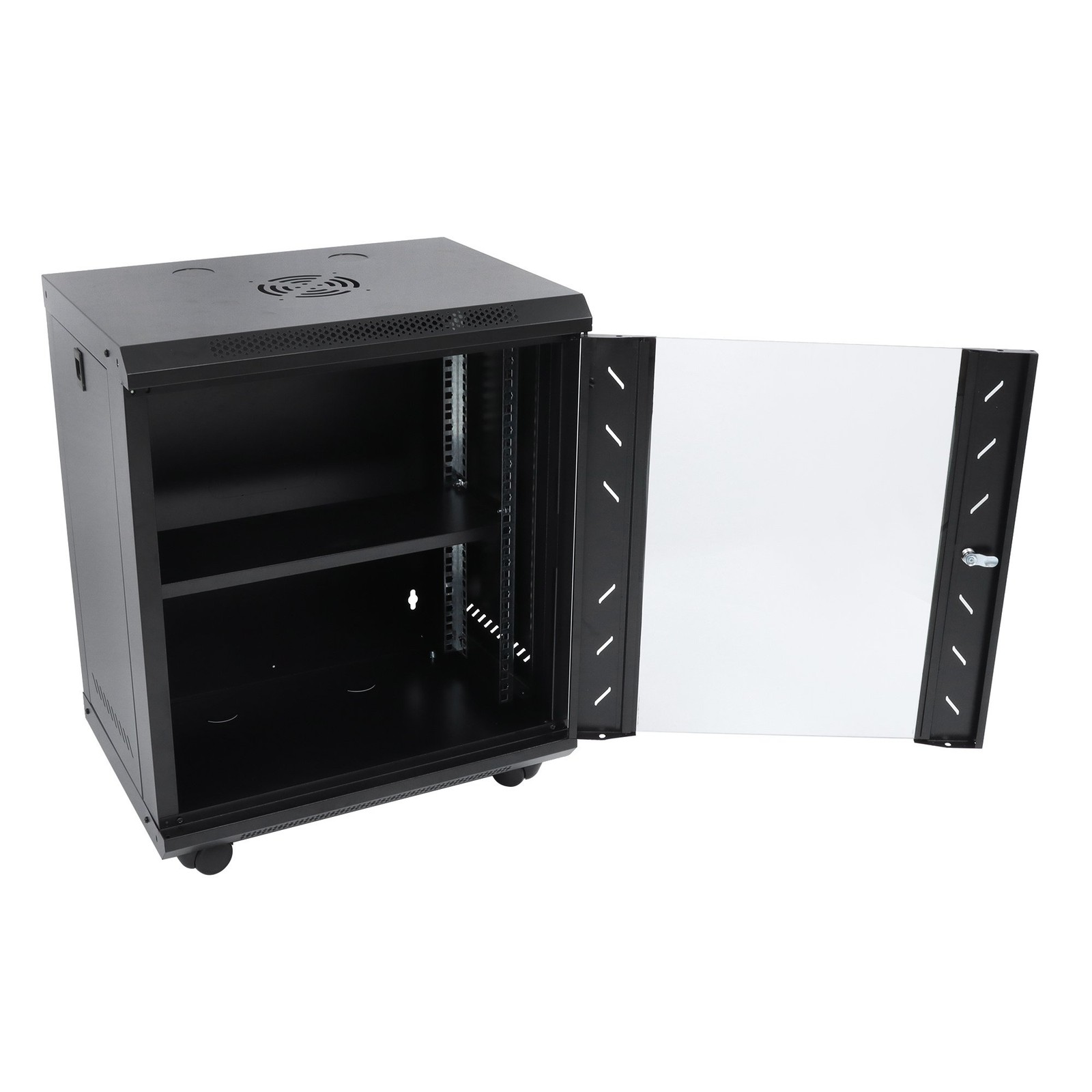 12U Wall Mount Server Rack 15.5″ Deep Locking Glass Door & Panels
