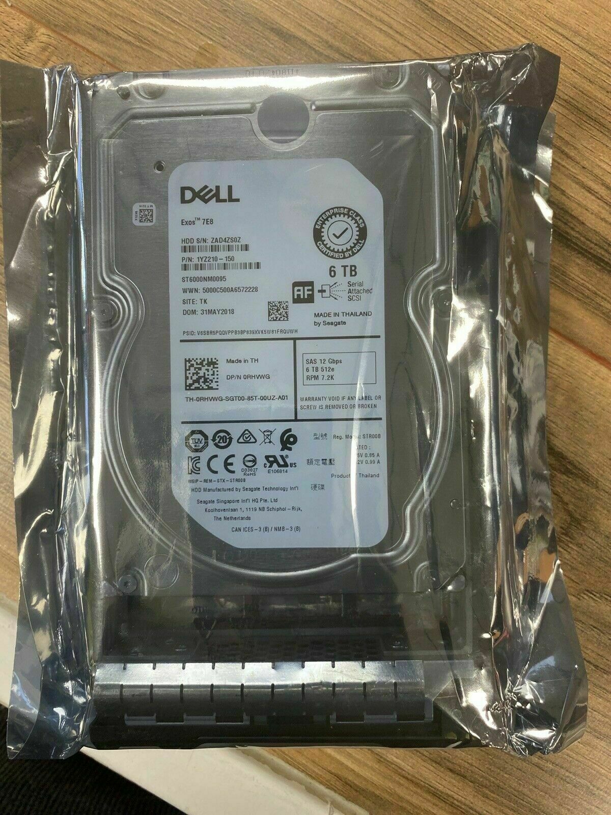 DELL 3.5″ 6TB 7.2K 12GBPS 512E SAS HARD DRIVE RHVWG 0RHVWG ST6000NM0095 W Tray