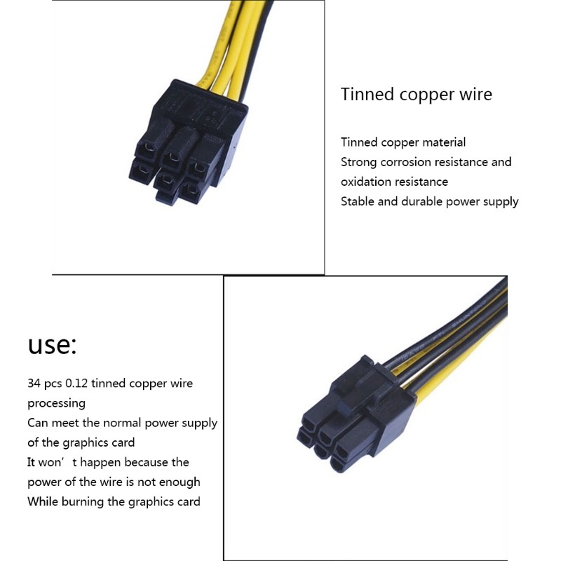 32cm / 12.6in 6 Pin to 8 Pin Male PCI E Graphics Card Power Supply Adapter Cable
