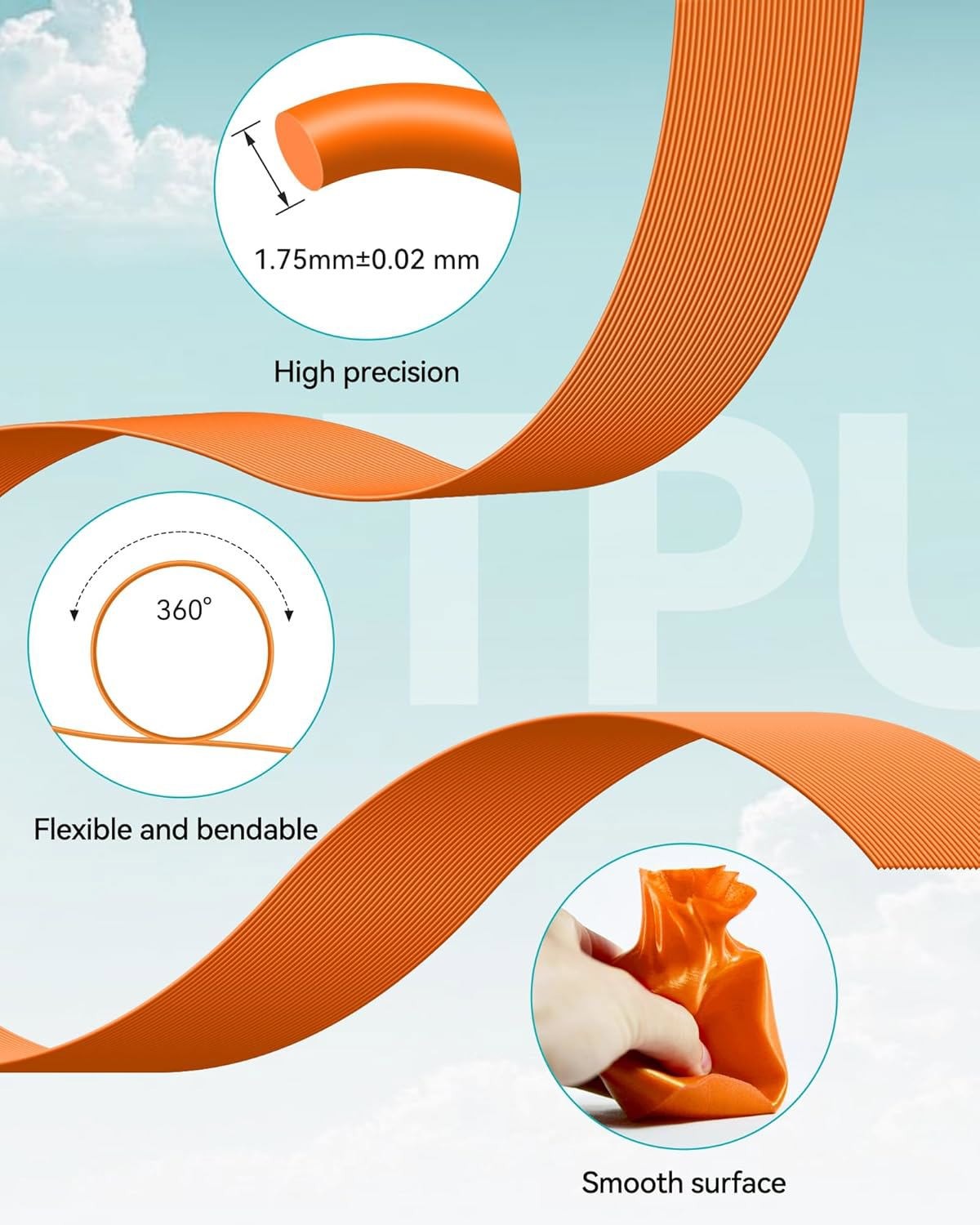 SUNLU 95A TPU 3D Printer Filament 1.75mm Flexible TPU 0.5KG/Spool +/-0.03mm Lot