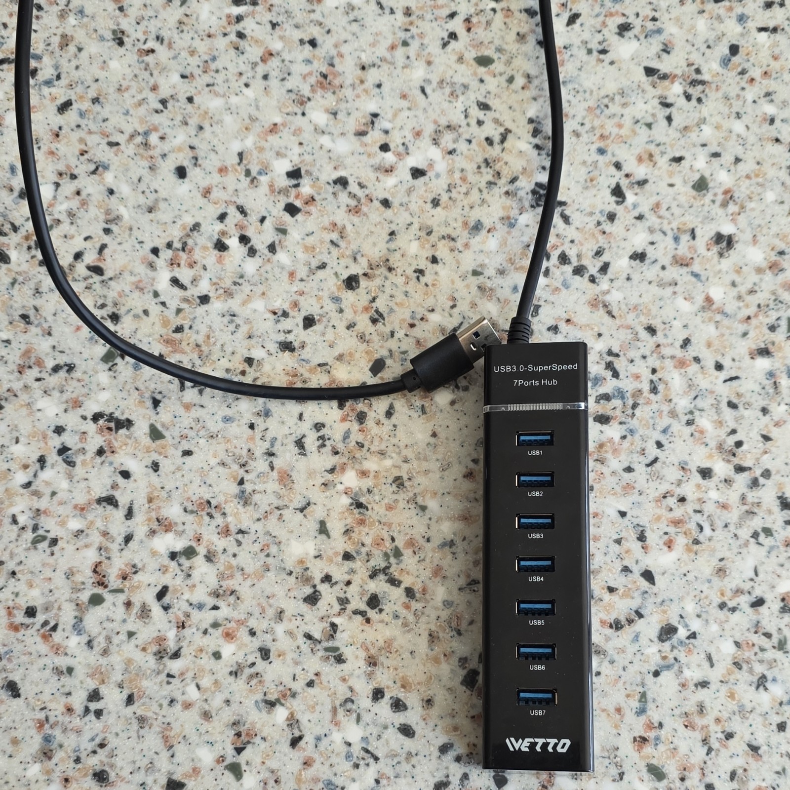 VETTO USB 3.0 SuperSpeed Powered 7-Port Hub Splitter Box, Black, 5V