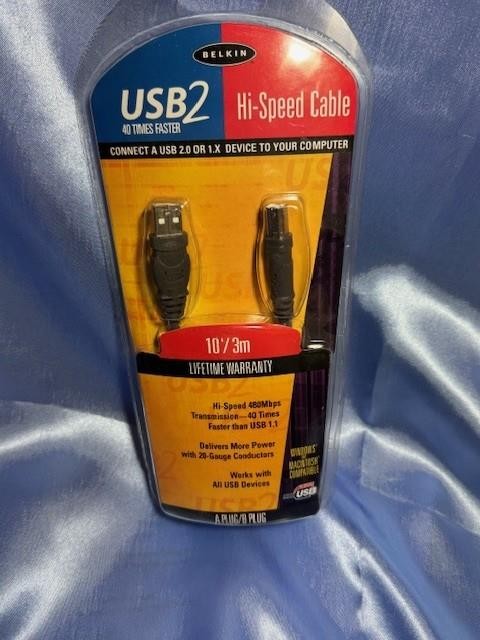 Belkin USB2 Hi-Speed Gold Plated Contacts Cable A-Male B-Male 10 Feet / 3 Meters