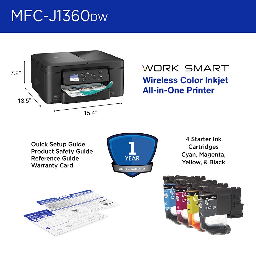 Brother Work Smart 1360 Wireless Color Inkjet All-in-One Printer – Open Box