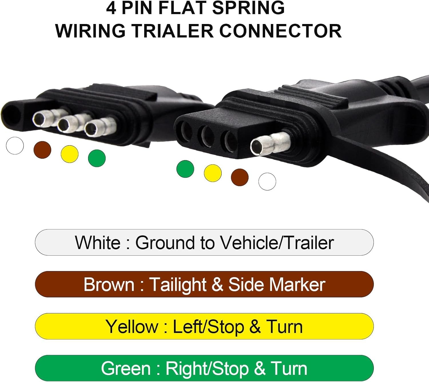 4 Way Flat Trailer Light Wiring Extension 4.5Ft 55 In, Stretchable Coiled Cable