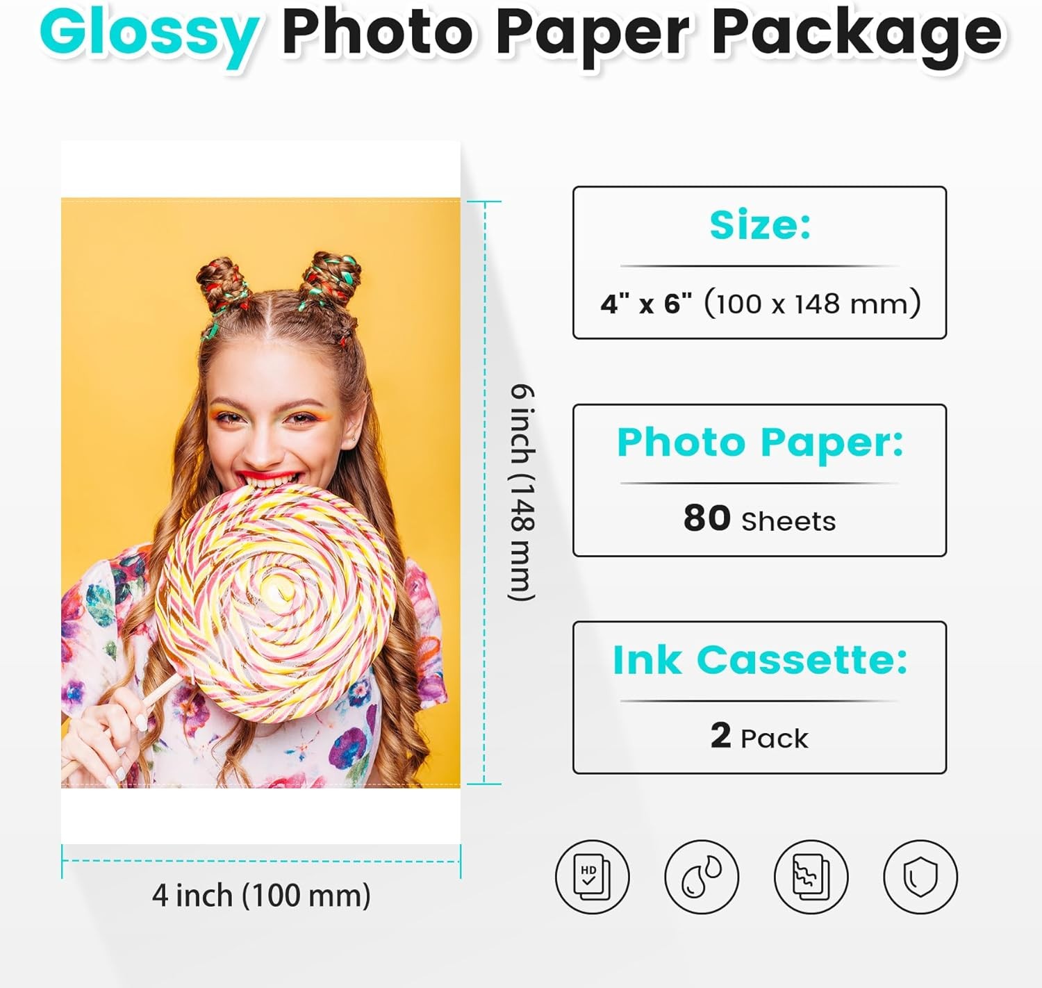 For Liene Amber M100/M200/M110/M210 4×6 Photo Printer 80 Sheets Photo Paper