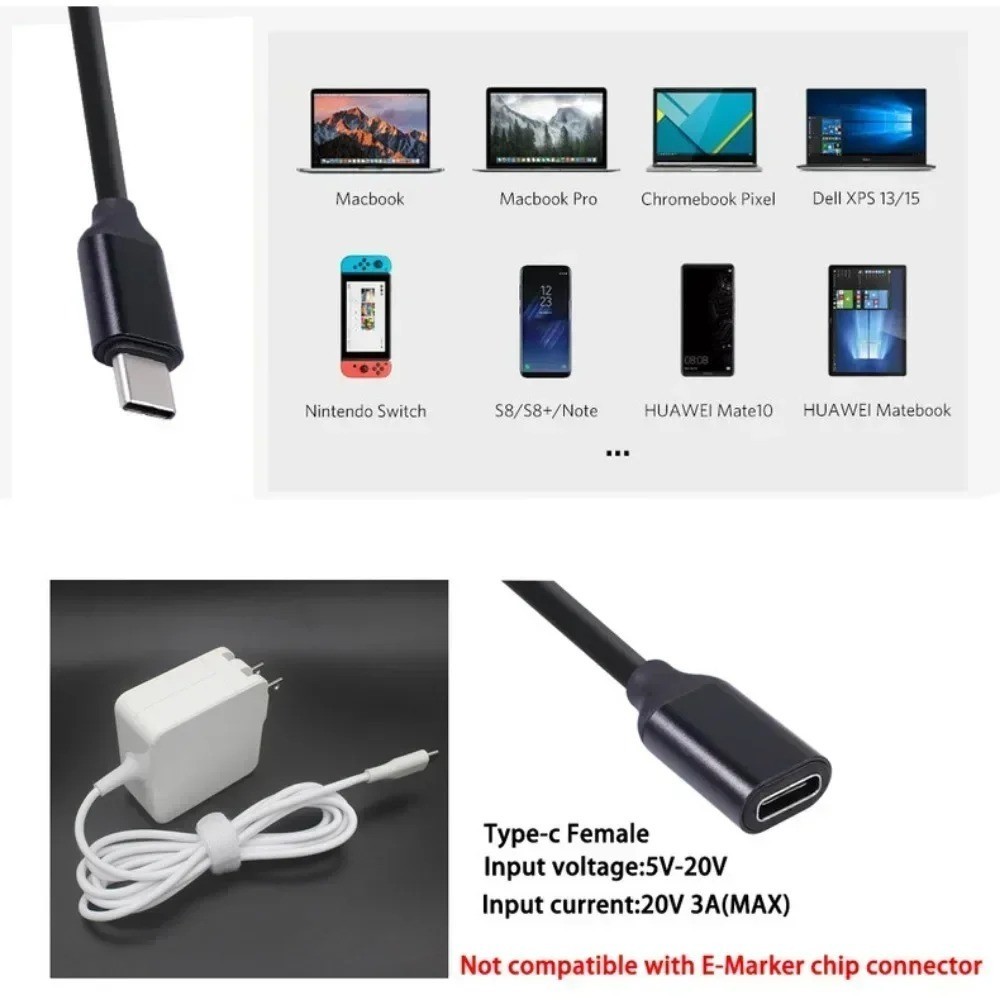 USB C Data Cables 60W Type-c Extension Cord Type-c Male To Female 3A Extension