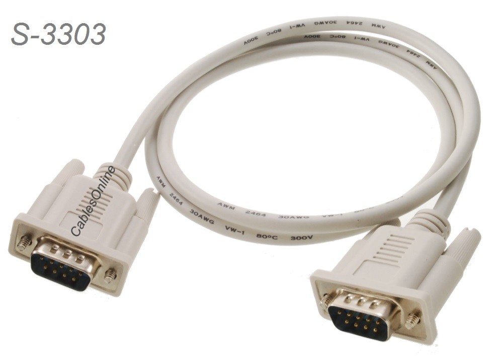 3ft DB9 Male to Male Straight-Through Fully Wired Serial RS232 Cable , S-3303