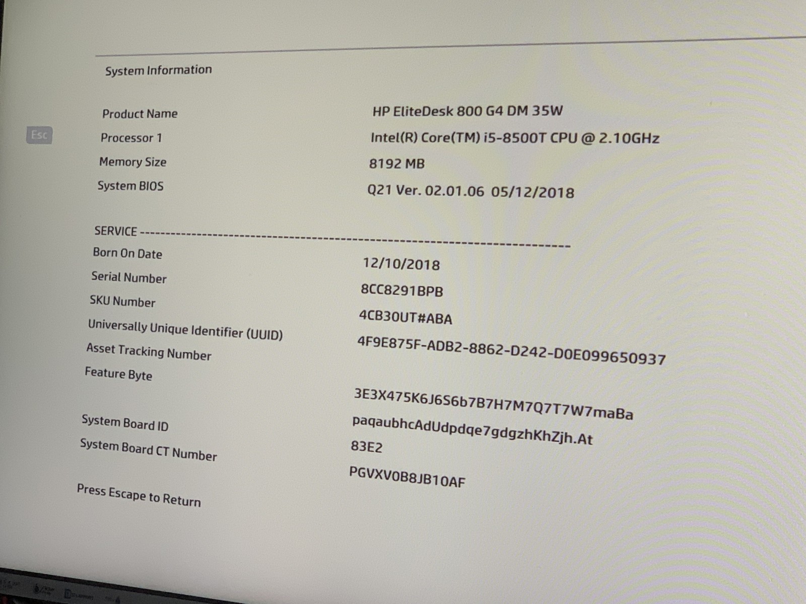 HP EliteDesk 800 G4 DM 35W Core i5-8500T 2.1GHz 8GB RAM NO HDD NO OS Fair