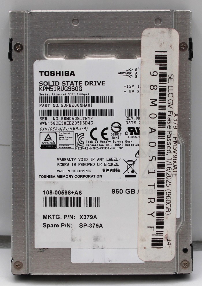 Toshiba 960GB KPM51RUG960G 2.5″ SAS SSD *USED/WIPED*