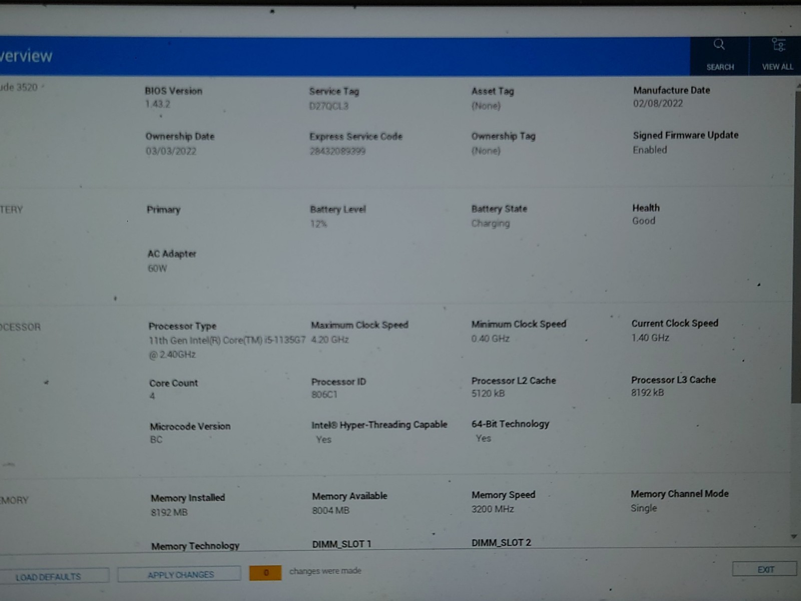 Dell Latitude 3520 15.6″ FHD i5-1135G7 8GB RAM 256GB SSD No OS