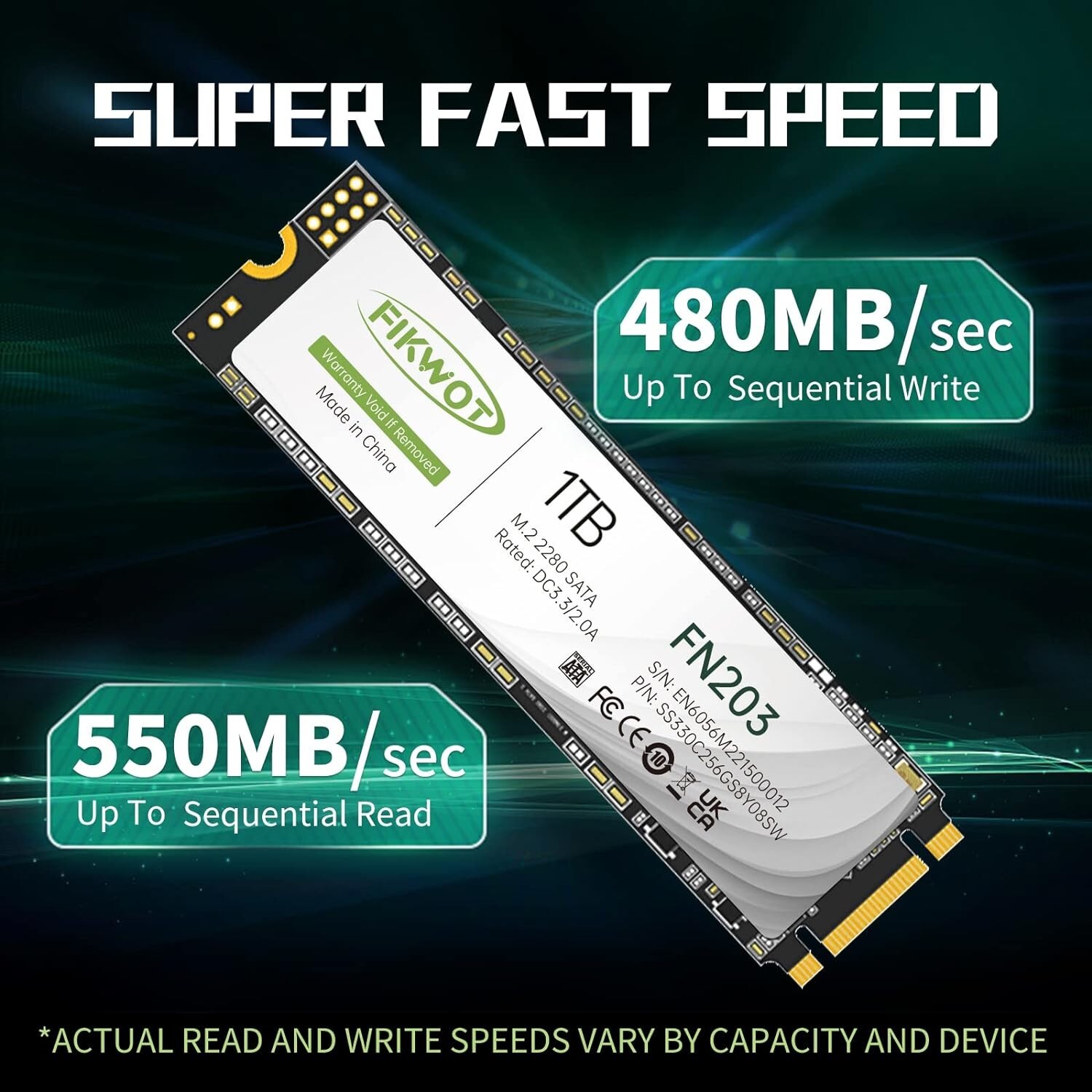 Fikwot M.2 SATA SSD 1TB B+M Key TLC Internal Solid State Drive NGFF 6Gbs 550MB/s