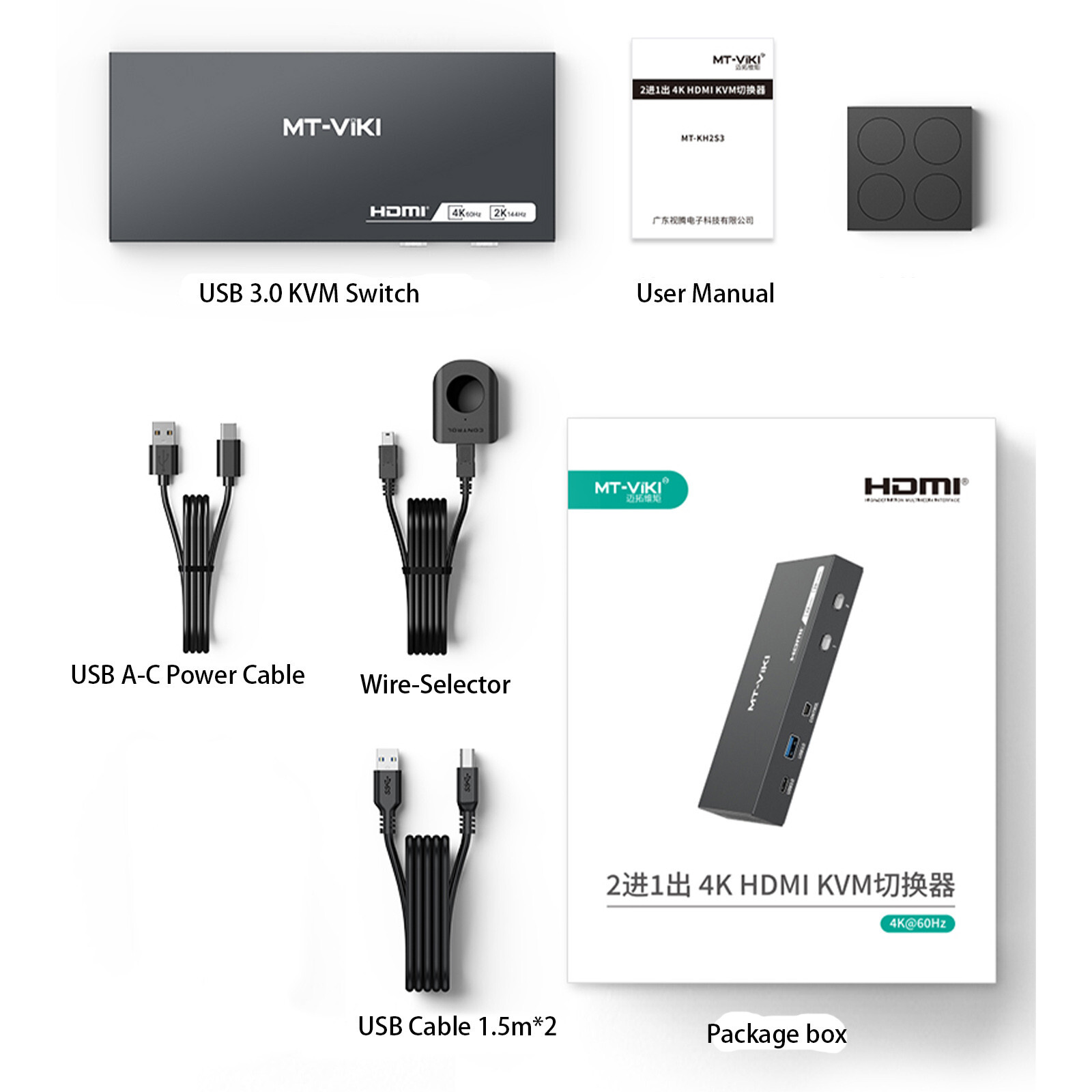MT-VIKI 4K@60Hz HDMI KVM Switch 2 Port Box USB 3.0 KVM Switcher for 2 Computers